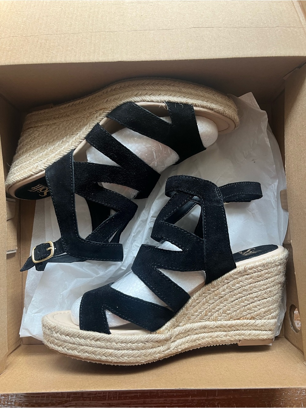 Sofft Women’s Black Suede Espadrille Wedge Sandals